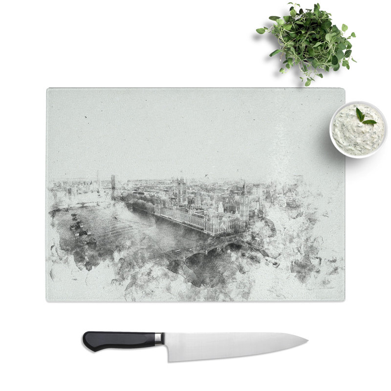 Tempered Glass London City Skyline Chopping Board, 28.5 cm x 39 cm