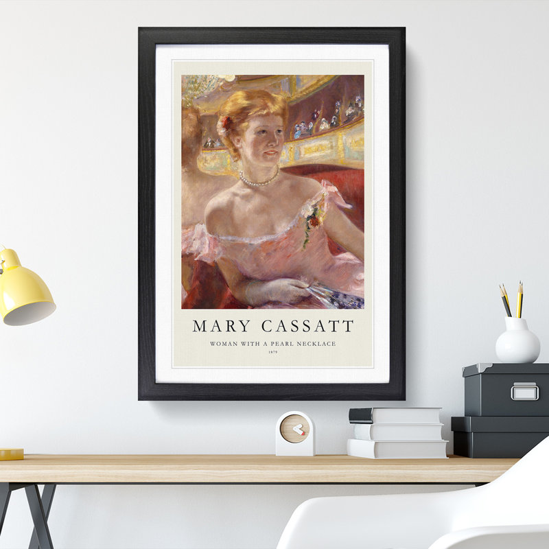 Woman with a Pearl Necklace Print by Mary Cassatt - Picture Frame Painting, 65cm H x 48cm W x 2cm D, Black