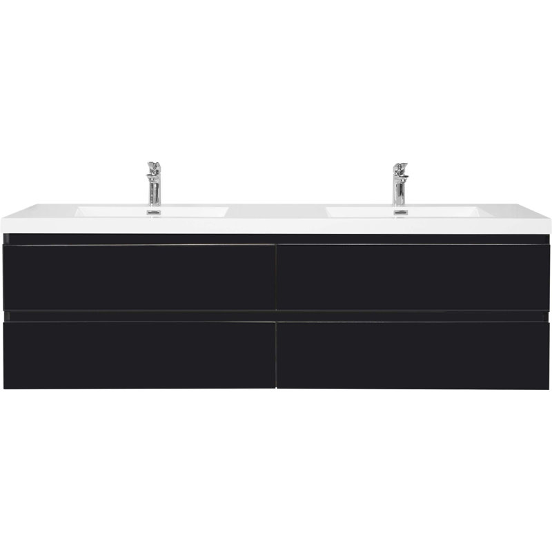 Ranauro 71.87'' Double Bathroom Vanity with Resin Top, Black