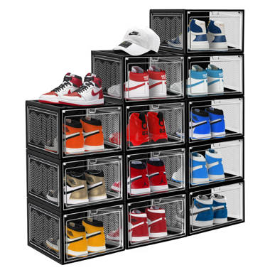 24 Pack Shoe Storage Box, Plastic Foldable Shoe Box, Stackable Clear Shoe  Organizer