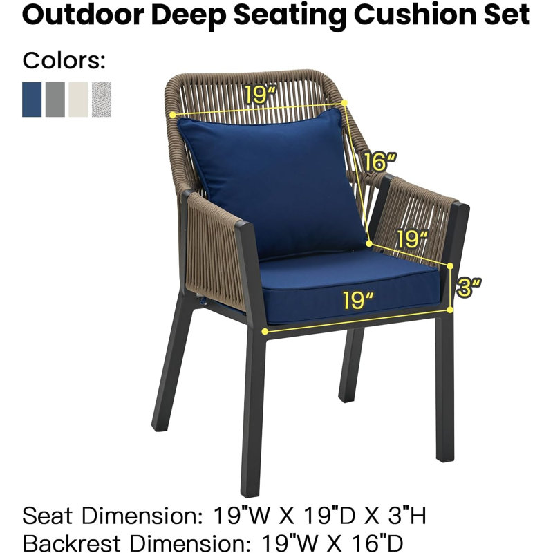 Outdoor Deep Seating Cushion Set, outdoor cushion,outdoor chair cushions ﻿, Navy, 19" W x 19" D