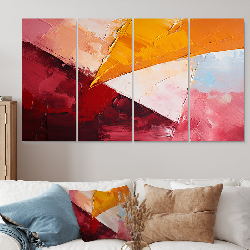 Immersive Triangle Orange - Abstract Wall Art Decor 4 Piece, 28" H x 48" W
