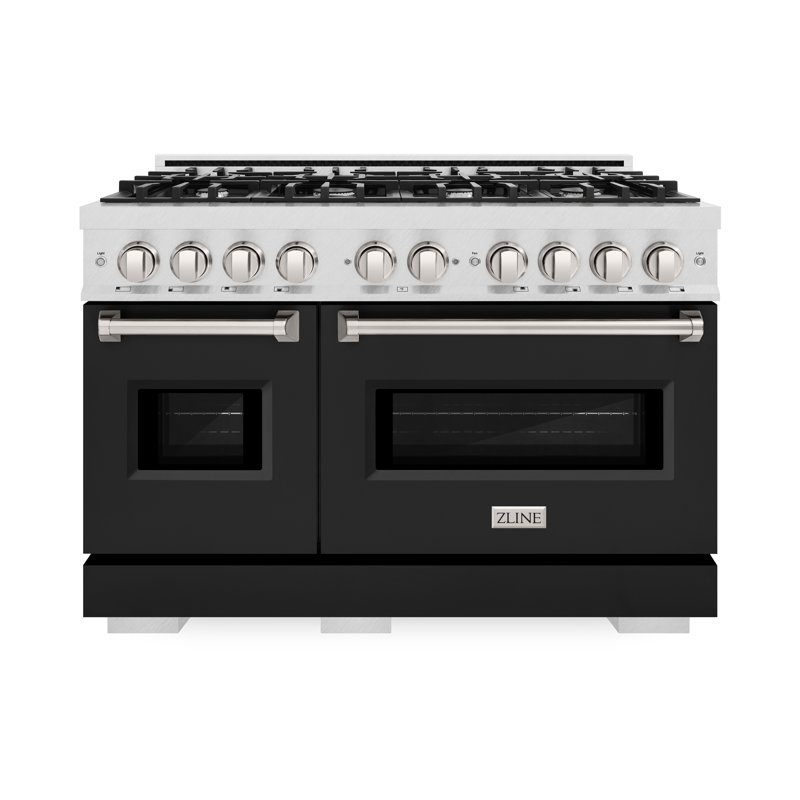 ZLINE 48" Classic Dual Fuel DuraSnow Range w/ 8 Burner Cooktop & Black Matte Doors, Black