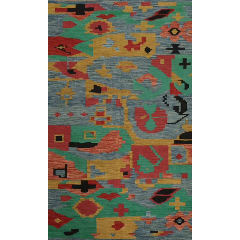 Artistic Kilim Area Rug 5x8 Featuring a Modern Abstract Pattern
