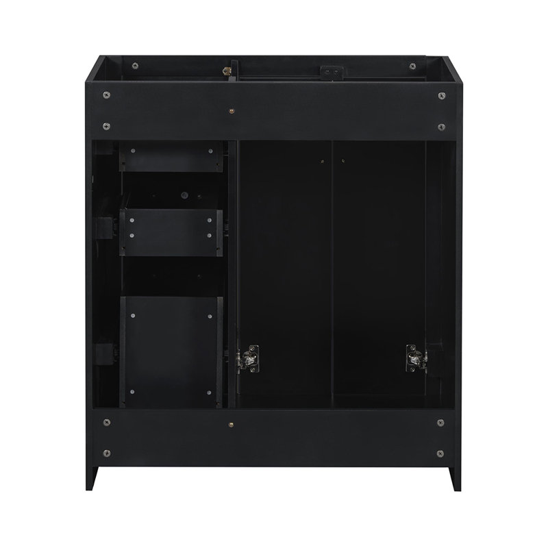 Armoire de rangement de salle de bain en bois massif avec 3 tiroirs et portes à fermeture douce, Noir