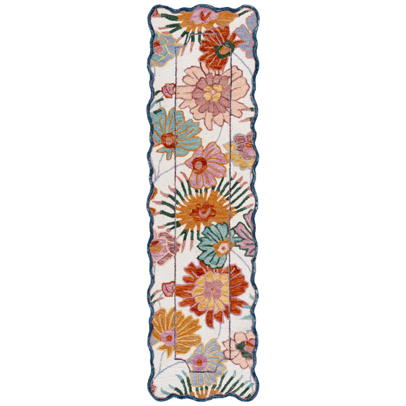 Tapis floral en laine / coton touffeté à la main Myna, Tapis de couloir 2 pi 3 po x 8 pi