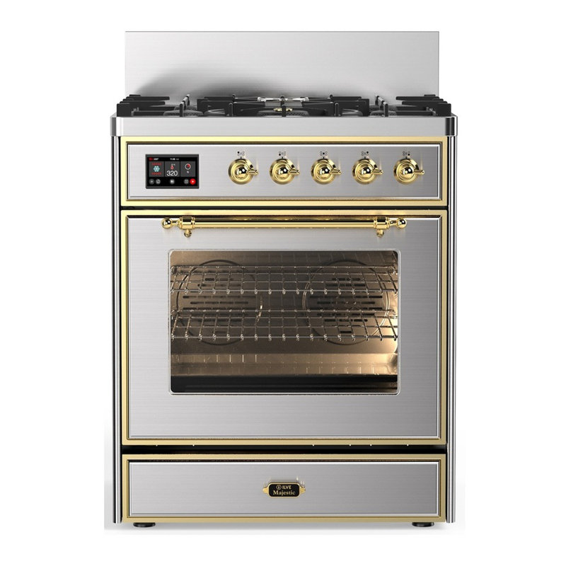 Majestic III Series 30 Inch Dual Fuel Range with 5 Sealed Burners in Stainless Steel (Natural Gas, Brass Trim), Brass