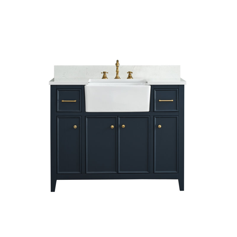 Meuble-lavabo simple 42 po Aisa, Bleu indigo / or brossé