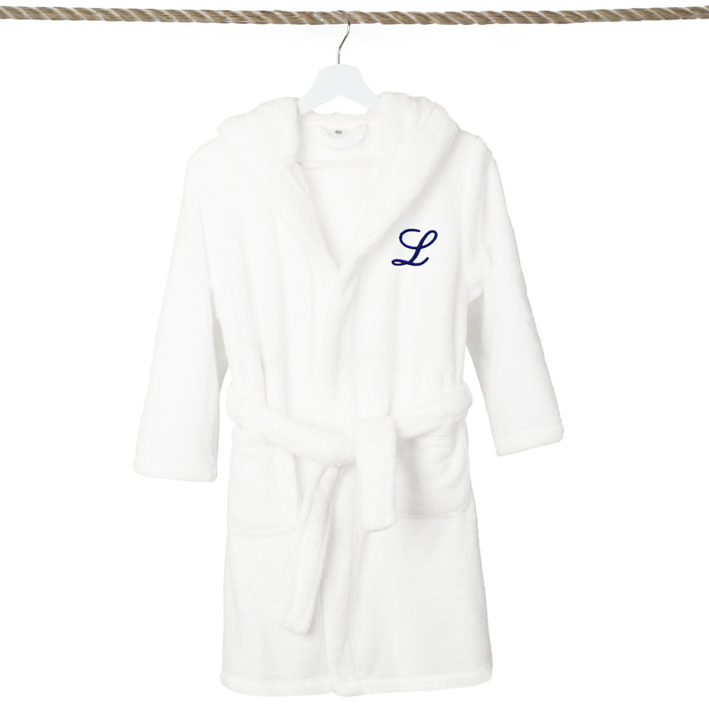 Peignoir en molleton mi-mollet personnalisé pour enfants avec poches et capuche, L, L