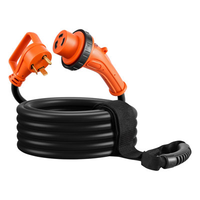 30 Amp 25-Foot RV Power Extension Cord with Twist Lock, NEMA TT-30P to L5-30R, Heavy Duty 10/3 STW Cable, Includes 15A Adapter and Grip Handle