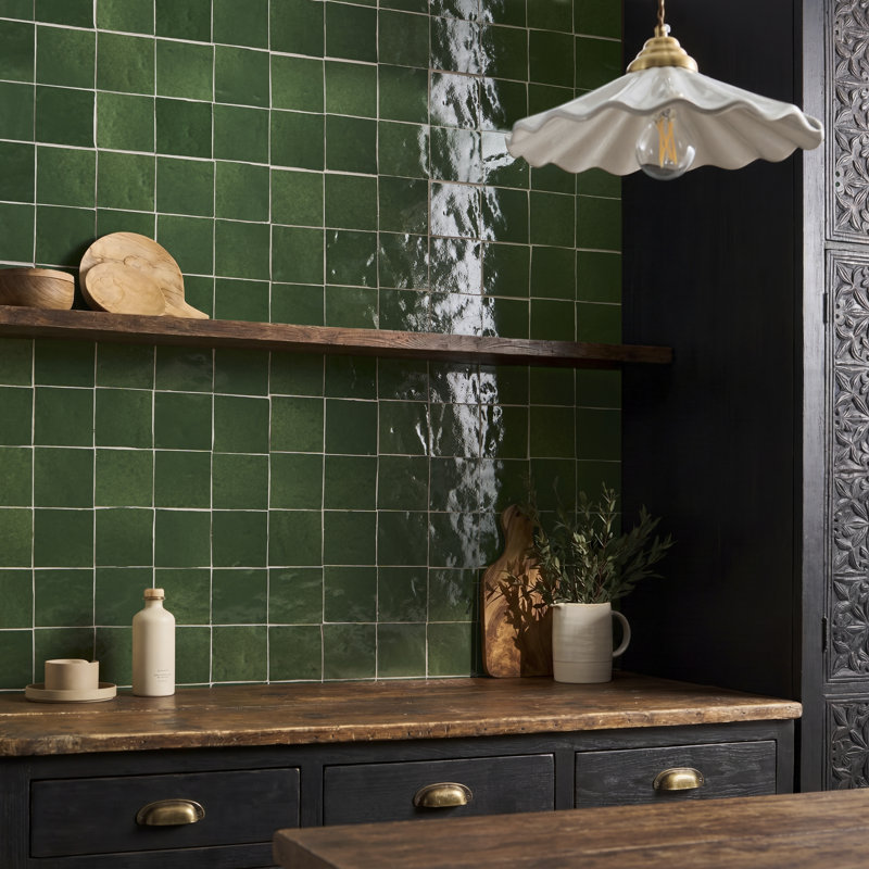 Virello 4x4 Glossy Ceramic Wall Tile, Forest Green