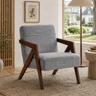 Chaise d'appoint rembourrée de style contemporain avec structure en bois géométrique et siège rembourré pour salon, chambre à coucher, coin lecture et bureau à domicile