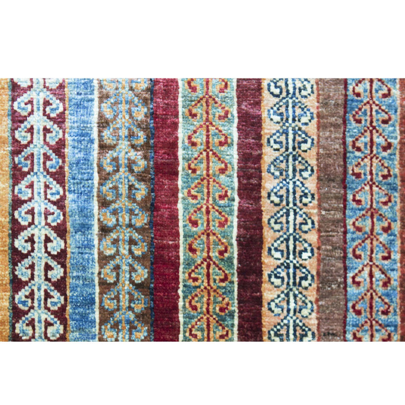Tapis bleu et rouge noué à la main de haute qualité