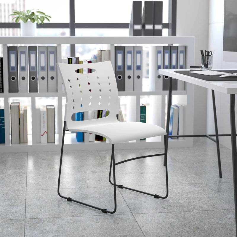 Heidi 881 lb. Capacity Sled Base Stack Chair with Air-Vent Back, White, 1
