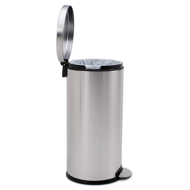 Brushed Stainless Steel Round Pedal Trash Can with Silent Close Lid