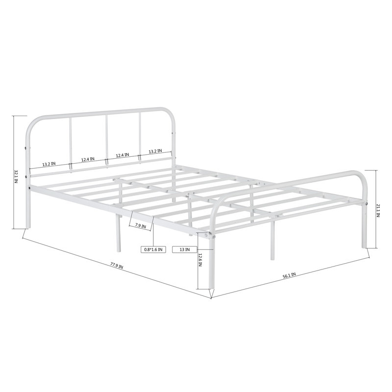 Stevenage Modern Metal Platform Bed Frame with Curved Headboard, Double (4'6), White