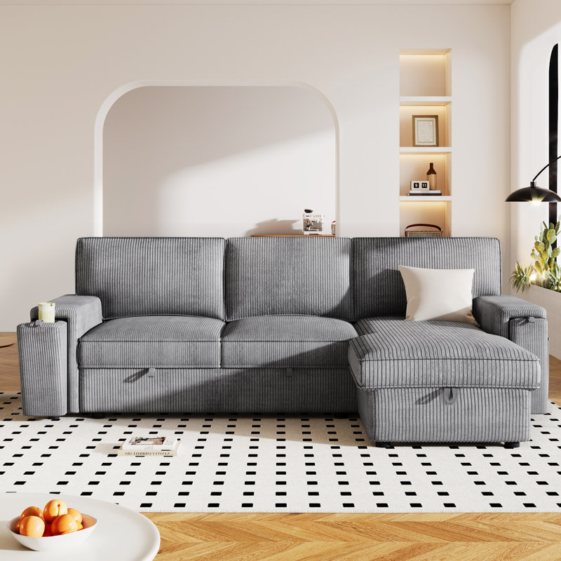 Upholstery Sleeper Sectional Sofa, Gray