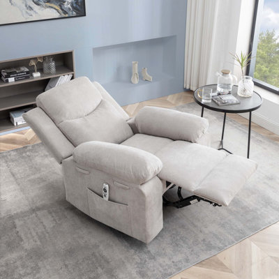 Fauteuil inclinable électrique avec fonction de massage réglable, fauteuil électrique en velours pour personnes âgées avec une poche latérale, fauteuil inclinable avec système de chauffage pour le salon