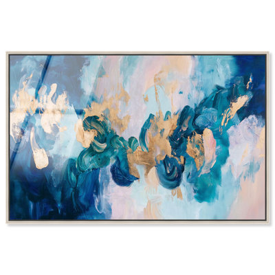 Art mural encadré en verre doré ultra-doré doré et turquoise par Art Remedy, cadre argenté, 15 x 10
