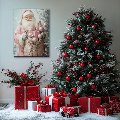 Toile rose de Noël, décorations de père Noël pour chambre de fille et fête festive, cadeau de Noël pour femme, peinture encadrée prête à être accrochée