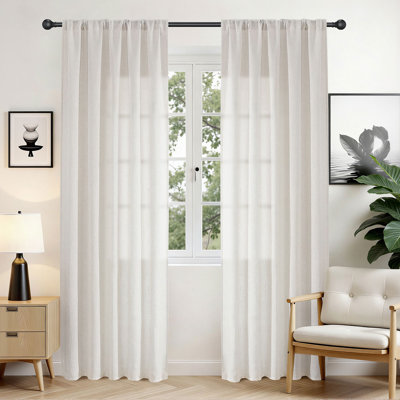 Light Filtering Linen Curtains - Back Tab & Rod Pocket Top, 2 Panels Set