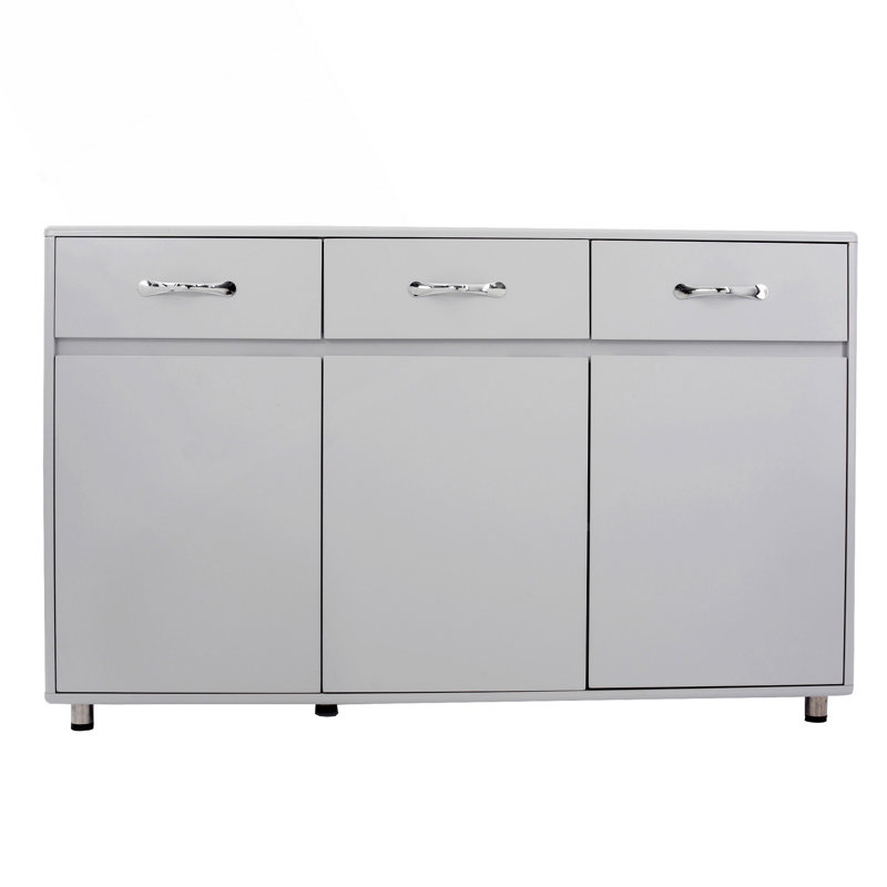 Table d'appoint à trois portes avec beaucoup de rangement, parfaite pour organiser et améliorer tout espace de vie.