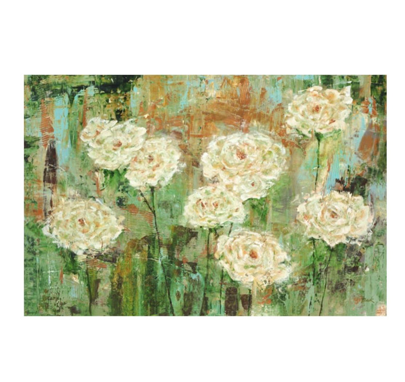 Roses blanches - impression, Couche de verre, H 31 po x l 47 po x P 2 po