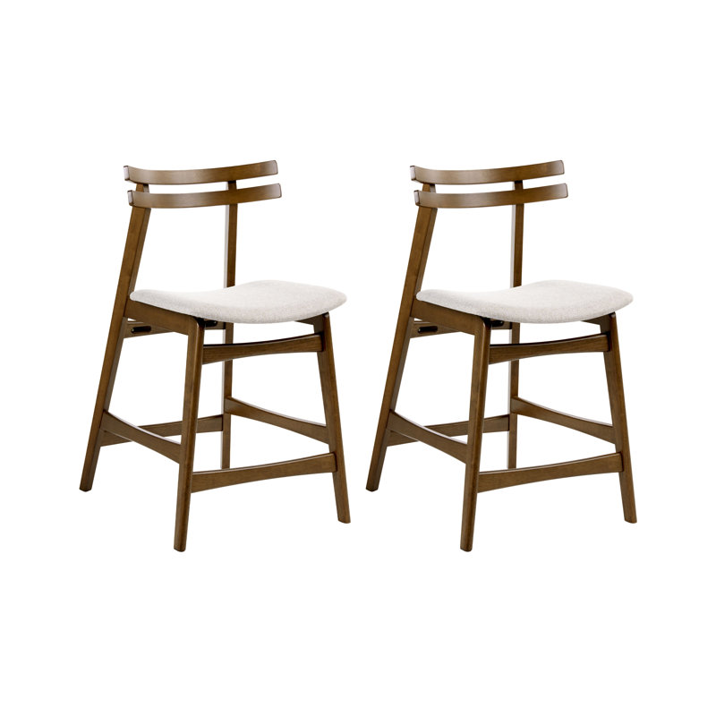 Upholstered Counter Stool with Solid Wood Frame, Beige / Brown