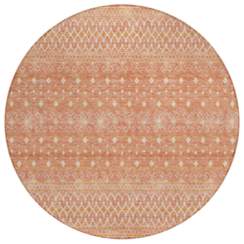 Tapis intérieur lavable rond 8 pi saumon doré et ivoire