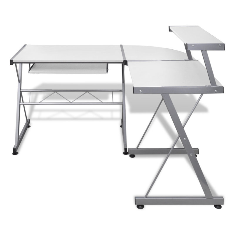 L-Shaped Computer Desk, White, 99cm H x 132cm W x 112cm D