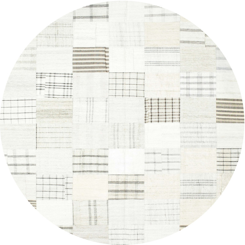 Tapis abstrait crème / gris, Rond 7 pi