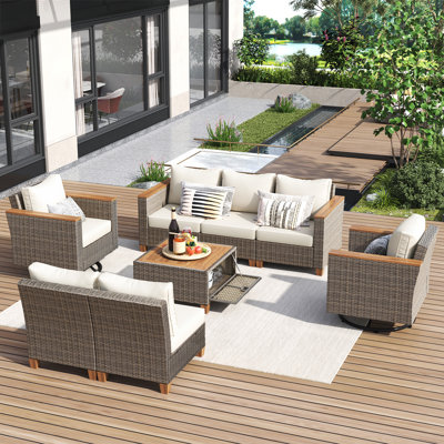 Ensemble de mobilier d'extérieur en osier 8 pièces avec coussin épais 8 pièces