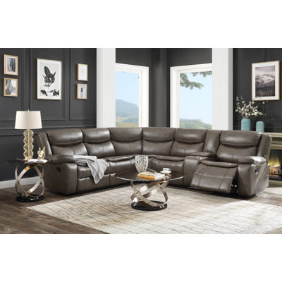 Canapé modulaire inclinable manuel en simili cuir Tavin avec console porte-gobelet