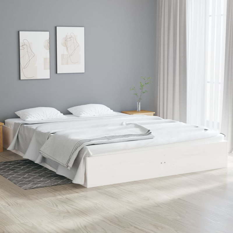 Bed Frame Solid Wood, white, Kingsize (5')