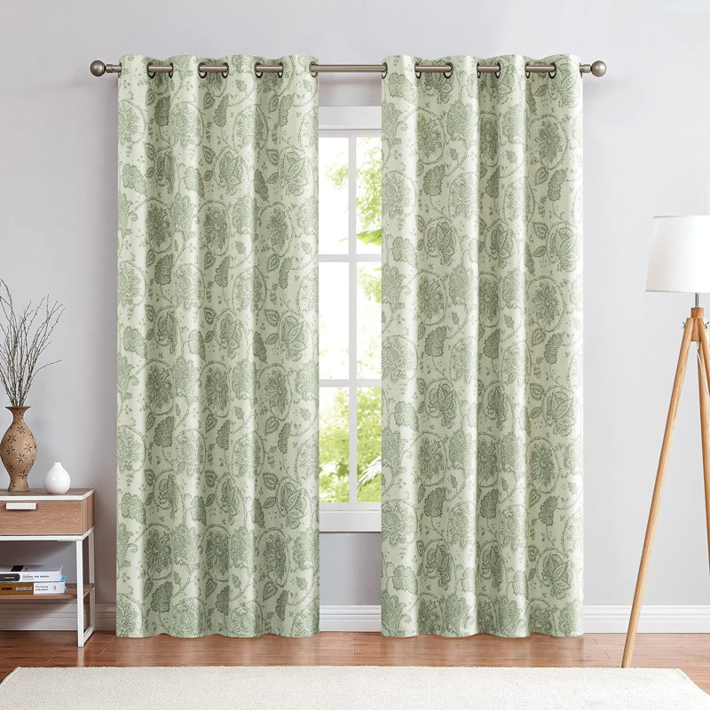 Cannedy Vintage Floral Curtains for Living Room Bedroom, Green, 52" W x 97" L