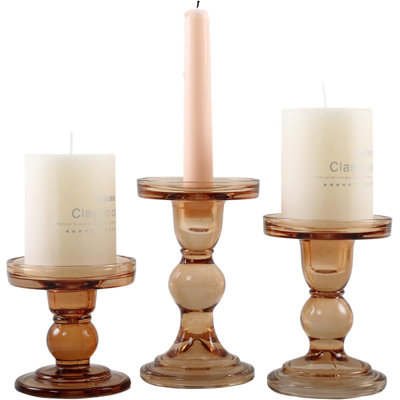 Ensemble de 3 porte-bougies en verre transparent, bougeoirs en ambre, chandelles à pilier, chandelle, support à bougie pour les centres de mariage, décorations pour la maison, table de salle à manger