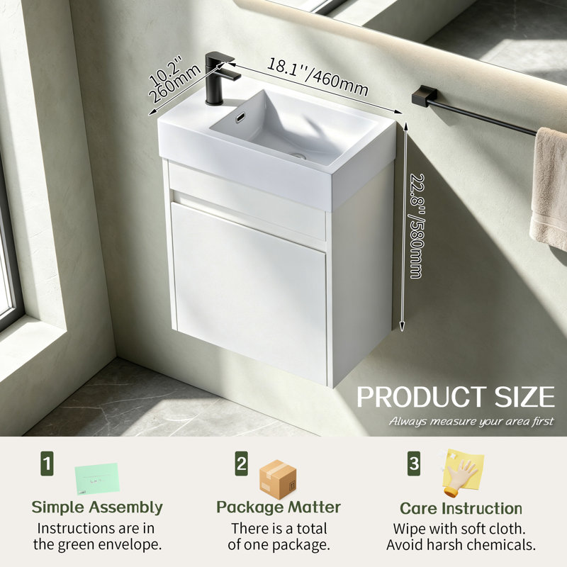 Meuble-lavabo flottant 18 po Aero (assemblé), White