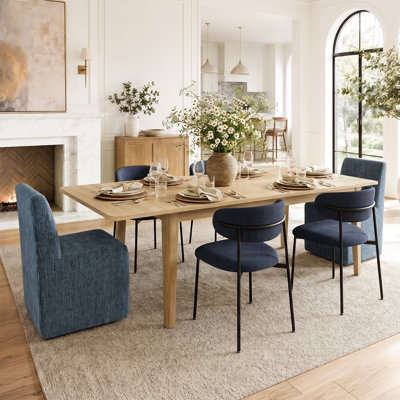 Extendable Dining Table Set with 4 Upholstered Chairs and 2 Concealed-Caster Dining Chairs