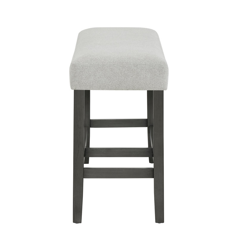 Banc en tissu gris, largeur de 40 po, hauteur de comptoir, structure en bois, 2 sièges, repose-pieds en bois, décoration transitionnelle