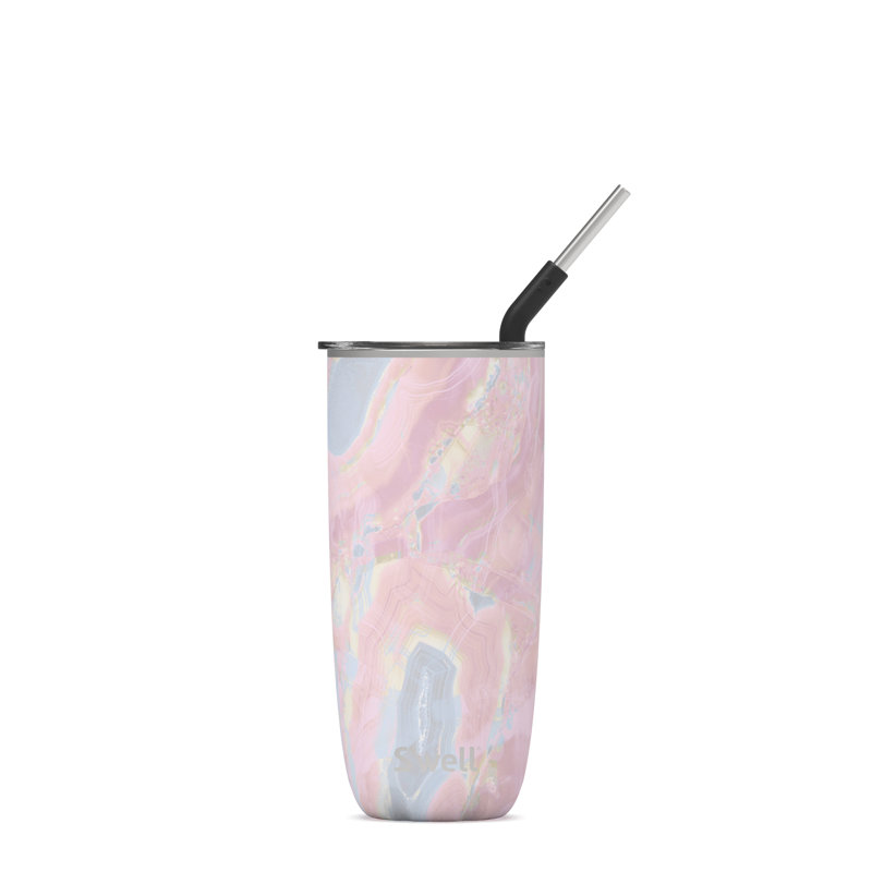 Swell Stainless Steel Tumbler with Straw - Pyrite - Triple-Layered Vacuum-Insulated Containers, 24 oz., Pink Topaz