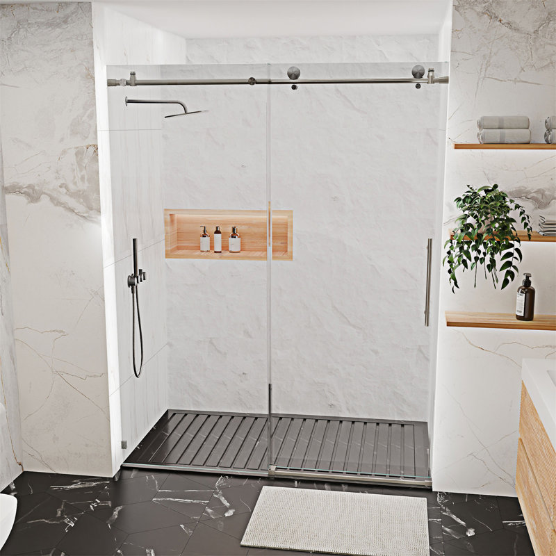 Porte de douche coulissante sans cadre, Nickel brossé