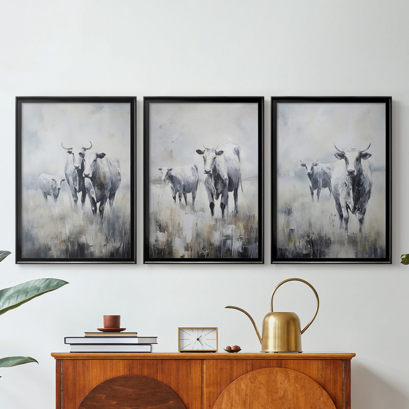 ANIMALS Series CCLX - Toile tendue avec châssis sur mesure - 3 pièces, Noir, H 21 po x l 30 po