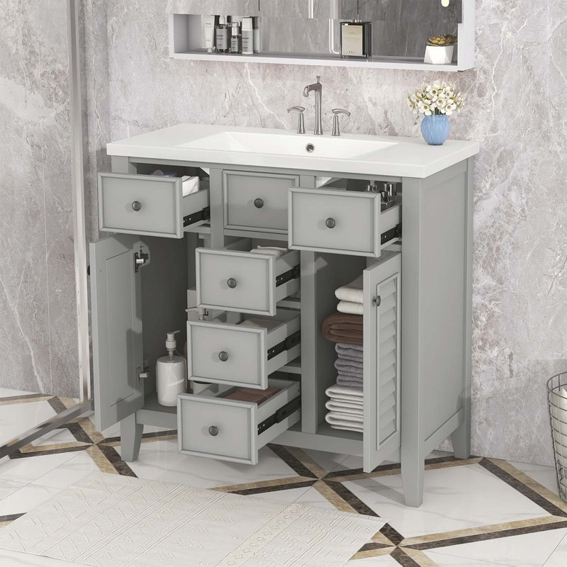 Base de meuble-lavabo simple 35,98 po seulement en gris