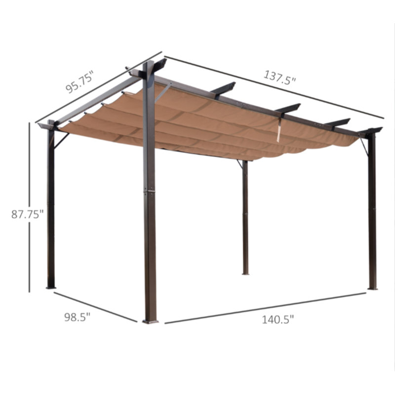 Brown Aluminum Pergola with Retractable Canopy, 7.3' x 9.8'