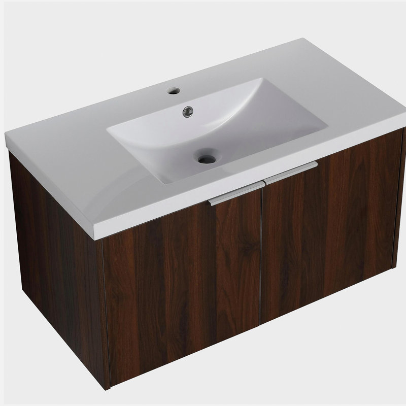 Design 36-inch floating installation bathroom dressing table with basin door, 2 doors, California Walnut