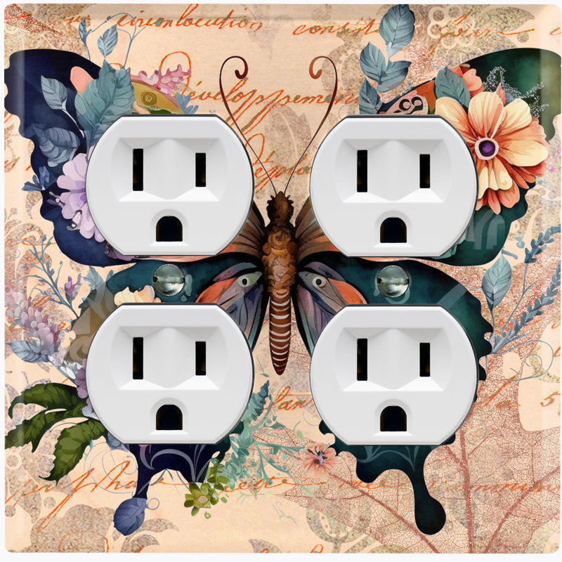 Couvercle de prise en métal pour interrupteur de lumière (lettre damassée papillon coloré - double recto verso)