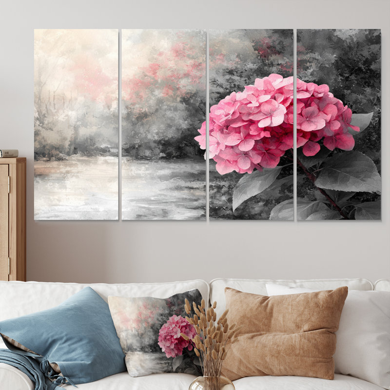 Hortensia en lumière rétro II - décoration murale hydrangée - art mural traditionnel, H 28 po x l 48 po, 4