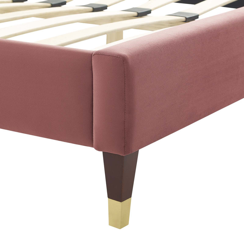 Lit plateforme en velours Performance Modway Juniper Channel, Vieux rose, Très grand