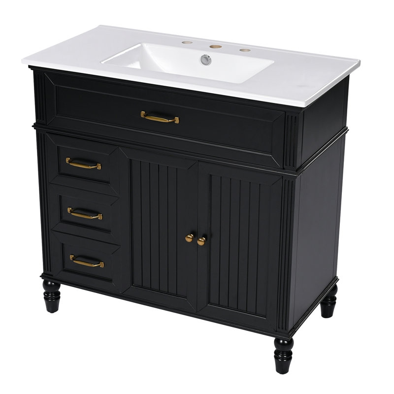 Meuble-lavabo 36 po avec lavabo et tiroirs, Noir