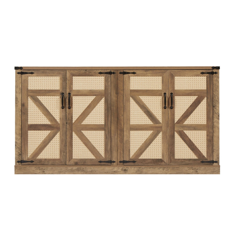 Aurelijus Sideboard with 4 Barn Doors and Adjustable Shelves, Oak